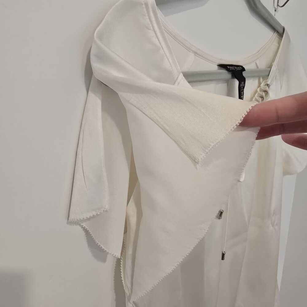 WHMB Silk Stretch Ivory Tie-Neck Peasant Top Size M Boho Romantic Feminine - Picture 3 of 6